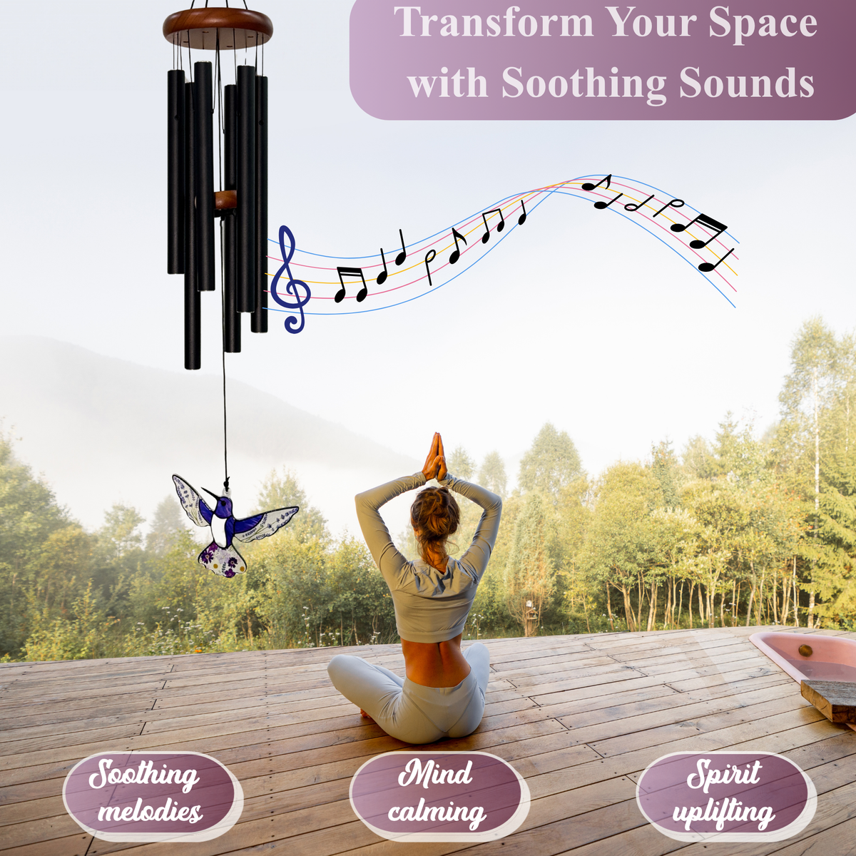 32'' Hummingbird Suncatcher Wind Chimes - Pressed Flowers Suncatcher