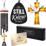 39" Christian Memorial Wind Chimes - Cross Suncatcher - Be Still and Know