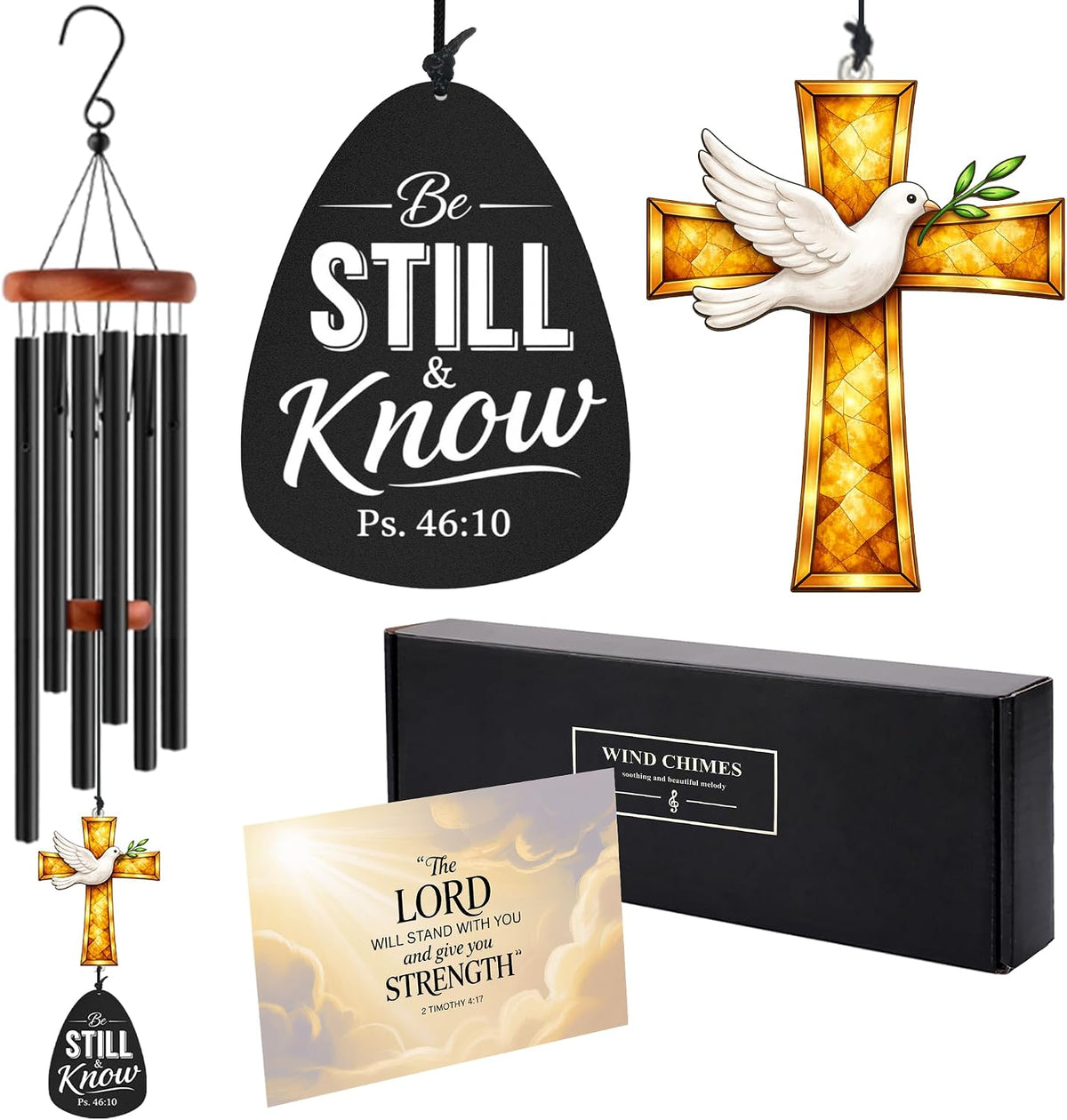 39-inch Christian Memorial Wind Chimes - Cross Suncatcher - Be Still and Know
