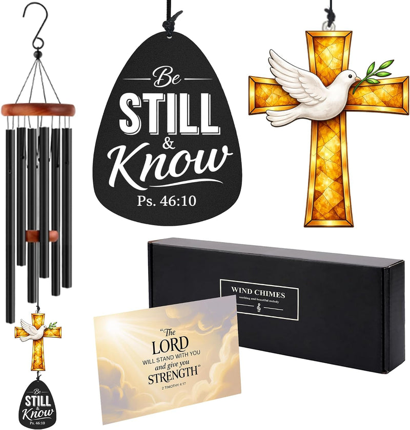 39-inch Christian Memorial Wind Chimes - Cross Suncatcher - Be Still and Know