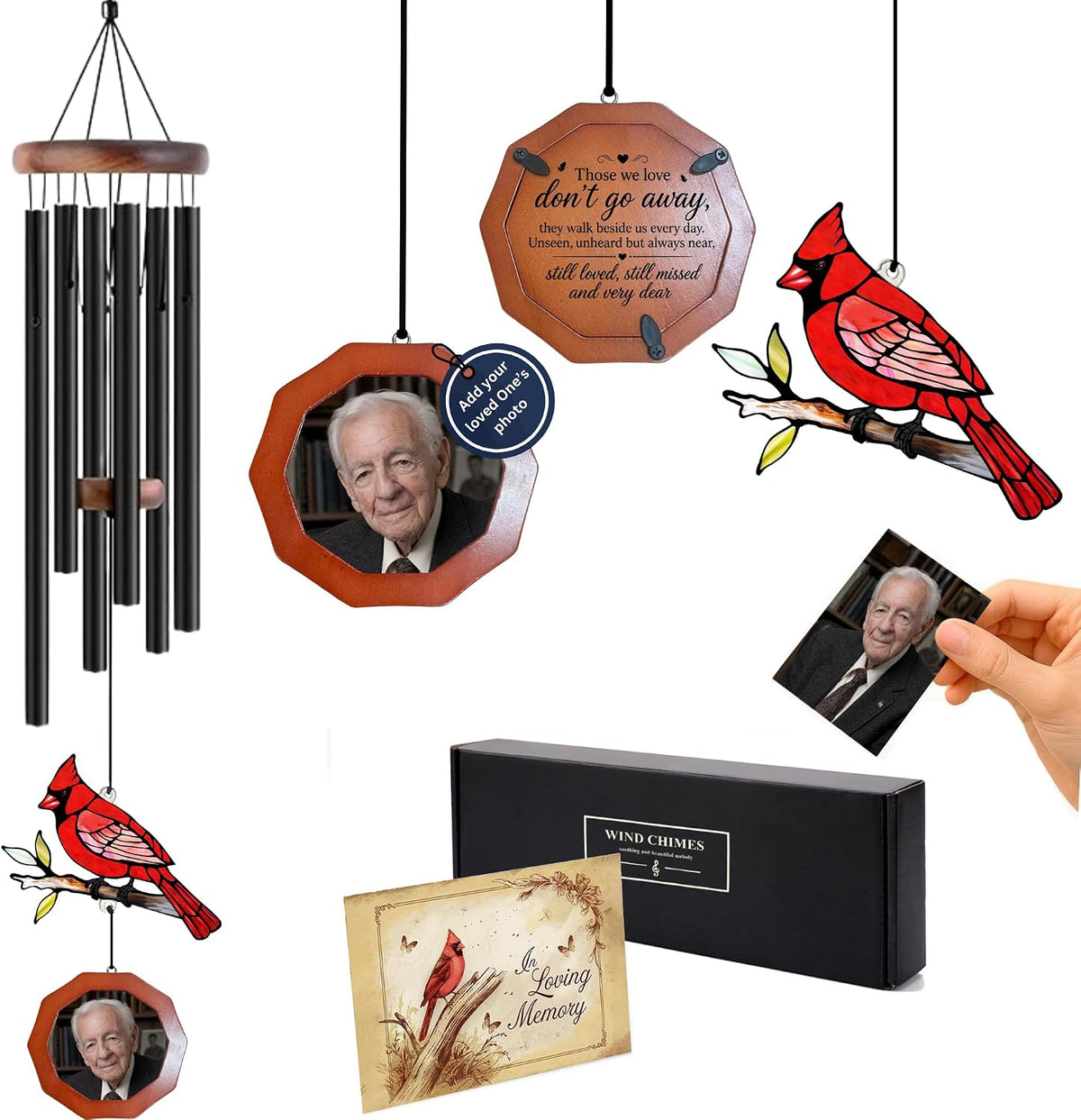 36" Cardinal Suncatcher Personalized Photo Frame Wind Chimes