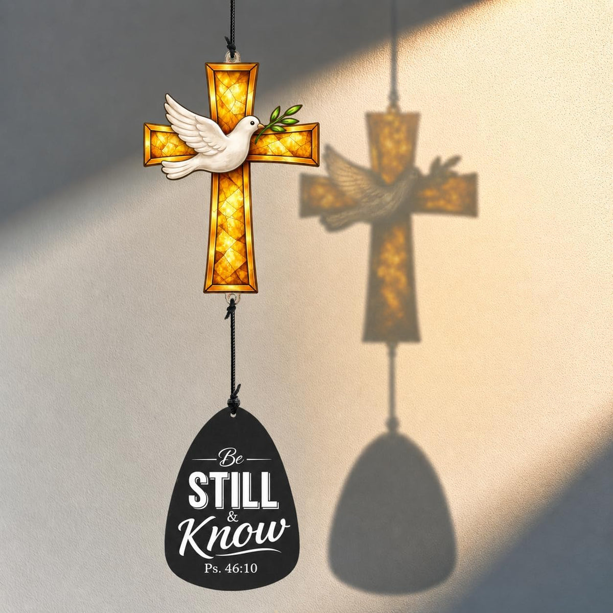 39-inch Christian Memorial Wind Chimes - Cross Suncatcher - Be Still and Know