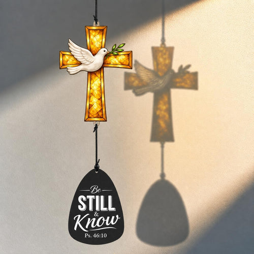39-inch Christian Memorial Wind Chimes - Cross Suncatcher - Be Still and Know