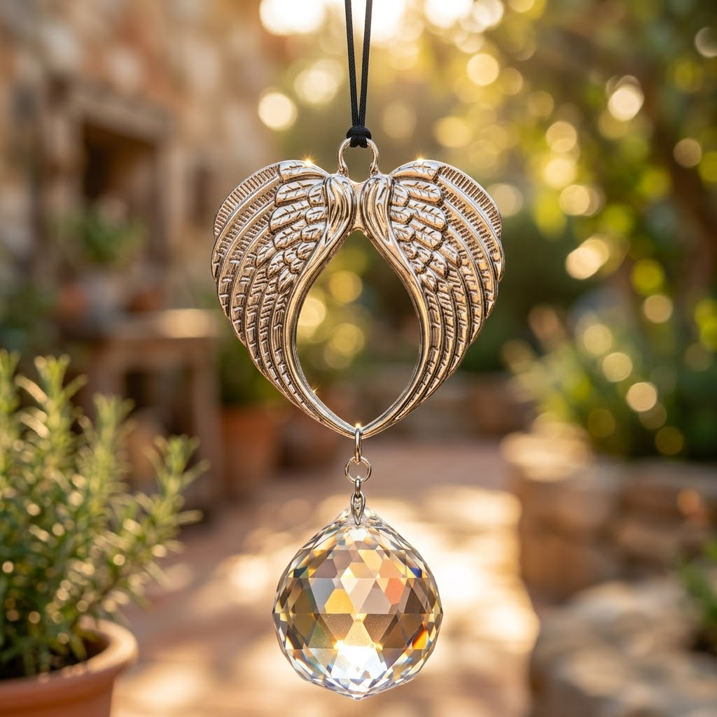 Angel Wings Memorial Wind Chimes with Crystal Ball