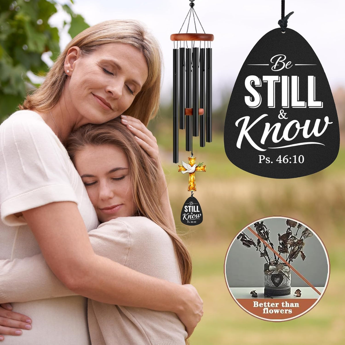 39-inch Christian Memorial Wind Chimes - Cross Suncatcher - Be Still and Know