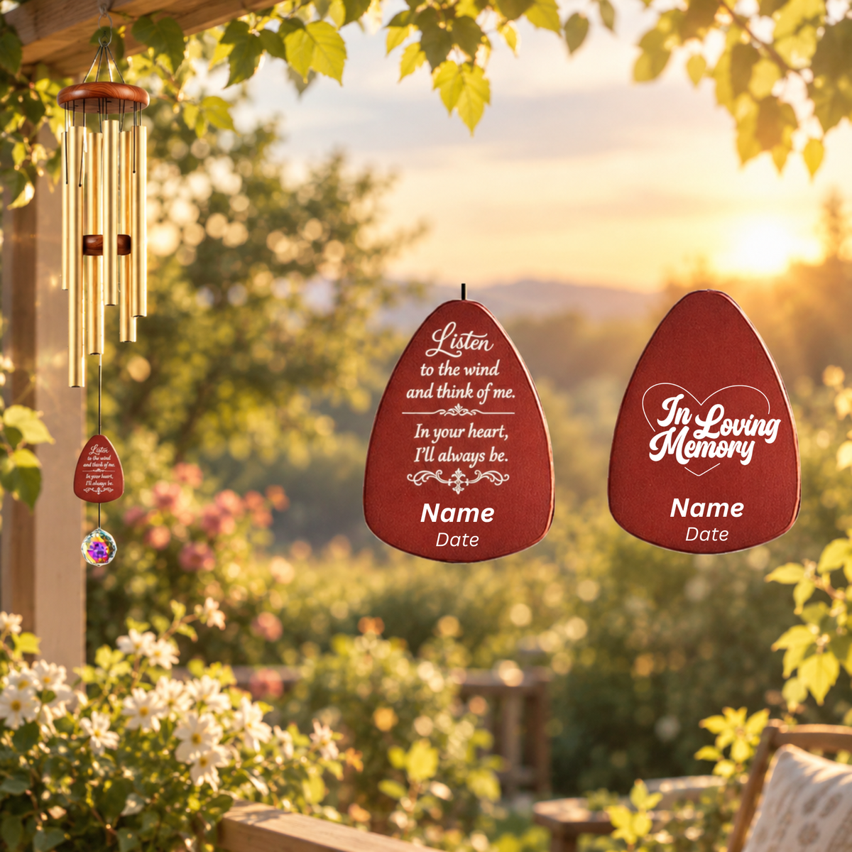 Personalized Memorial Wind Chimes – Customize Name & Date