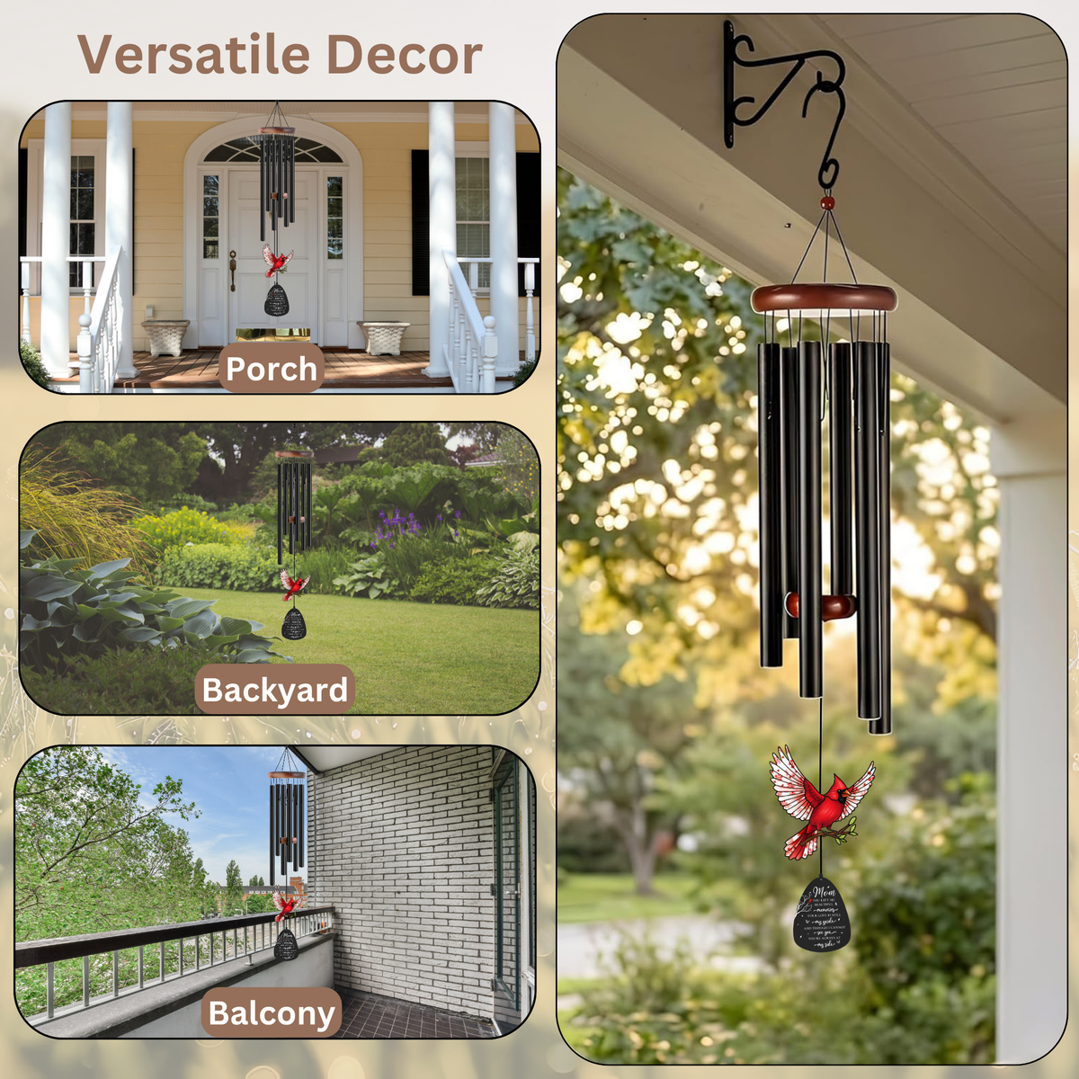 36" Cardinal Memorial Wind Chimes for Loss of Mom – Sympathy Gift with Floral Cardinal Ornament