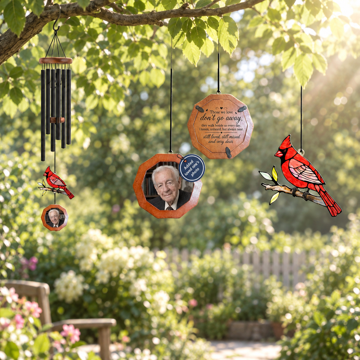 36" Cardinal Suncatcher Personalized Photo Frame Wind Chimes