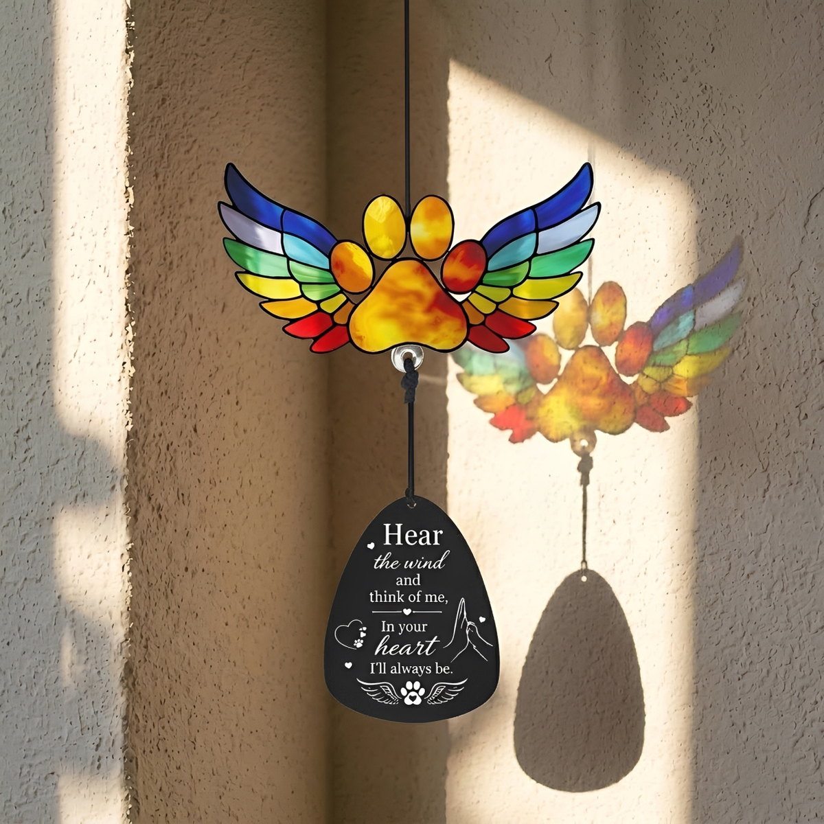 Pet Memorial Wind Chimes – Rainbow Bridge Paw Print Suncatcher