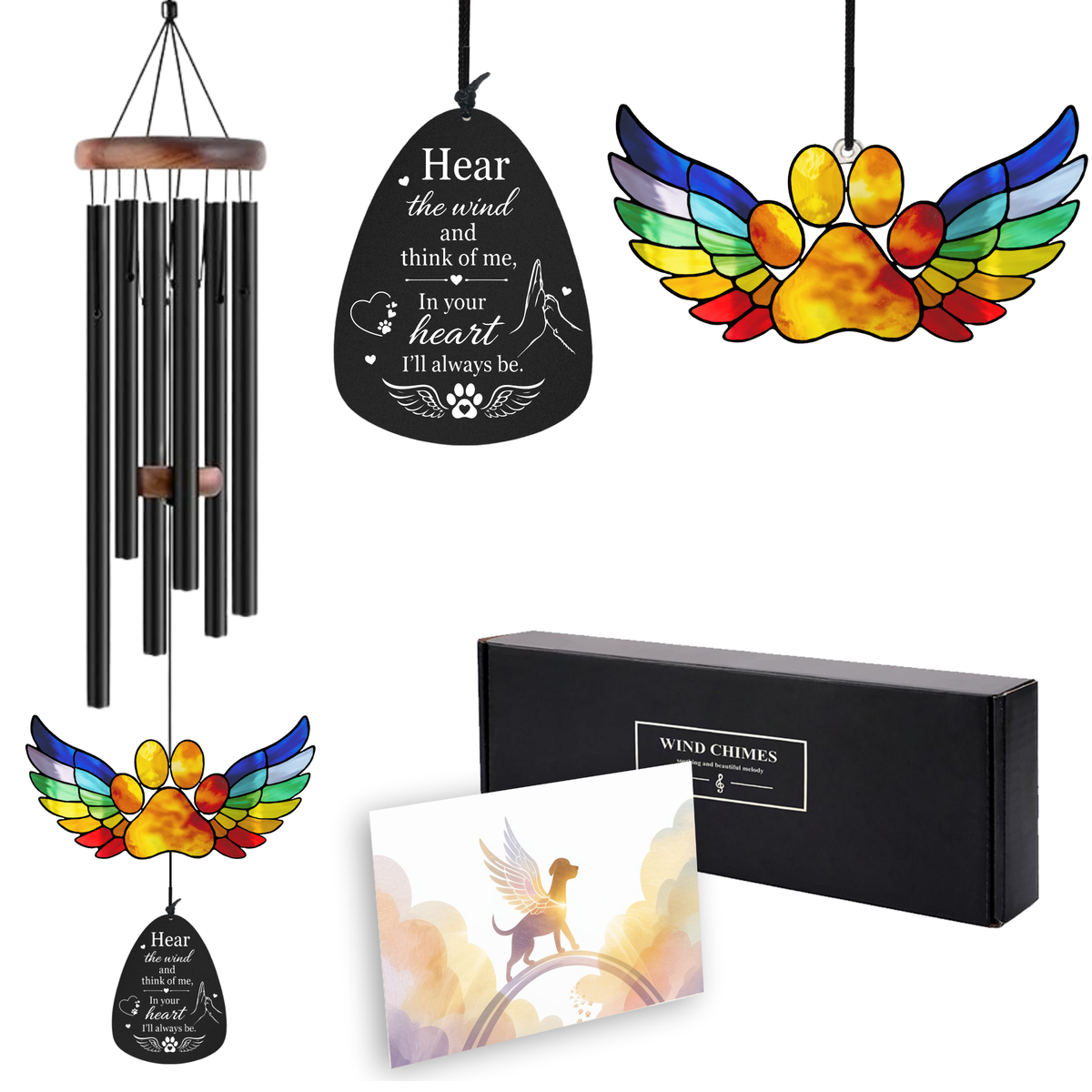 Pet Memorial Wind Chimes – Rainbow Bridge Paw Print Suncatcher