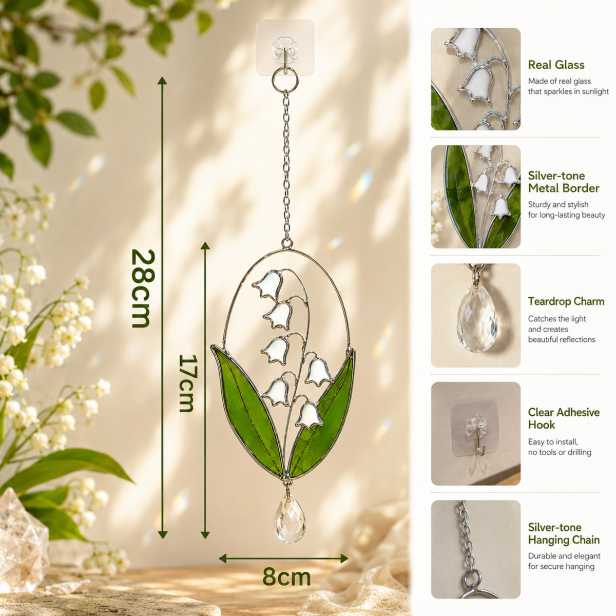 Lily of the Valley Suncatcher, Real Stained Glass Flower Window Decor