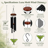 Luna Moth Wind Chimes for Outside, Stained Glass Butterfly Gifts for Women