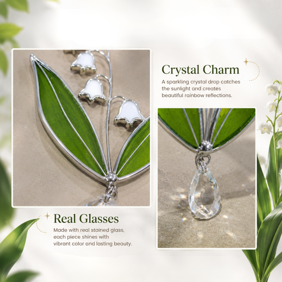 Lily of the Valley Suncatcher, Real Stained Glass Flower Window Decor