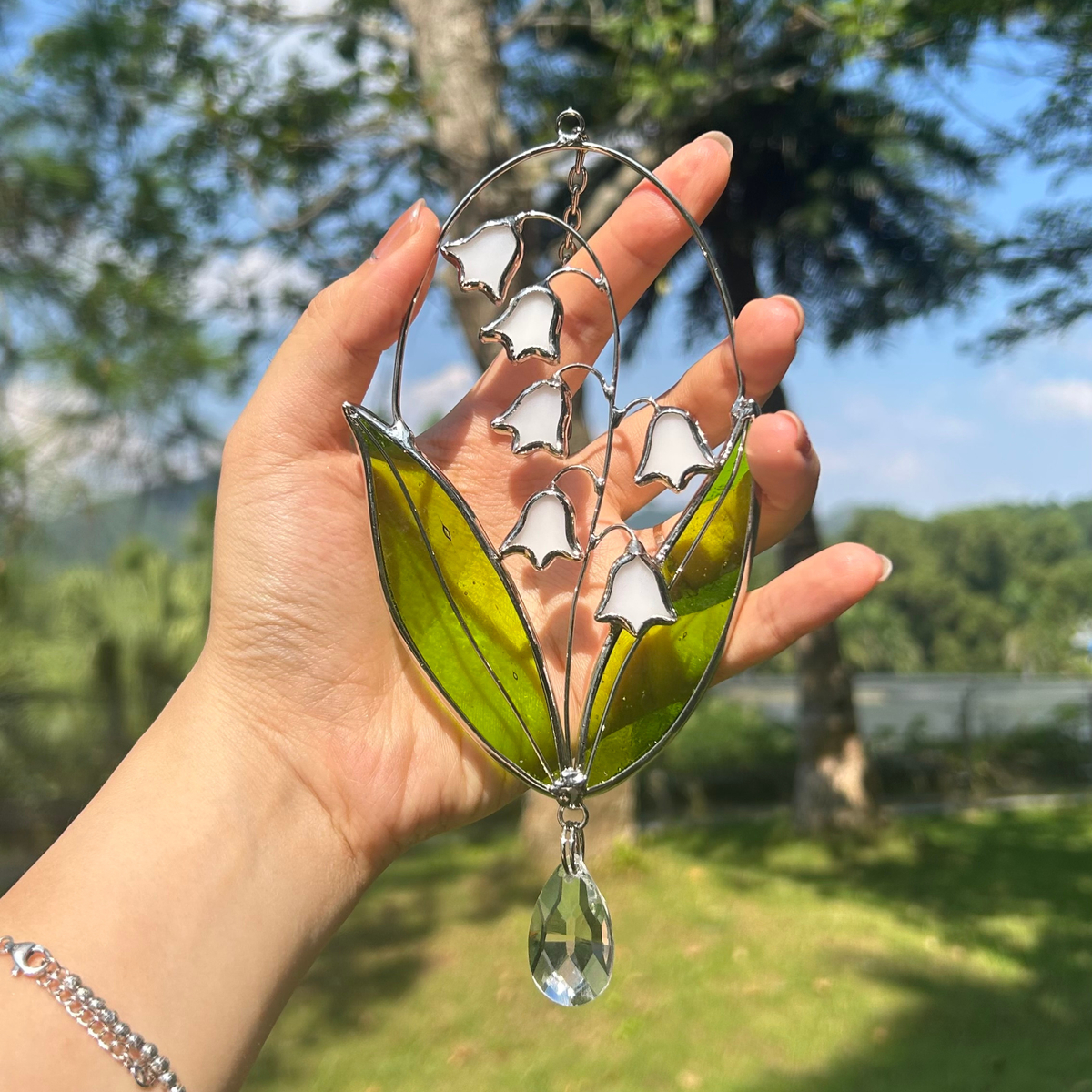 Lily of the Valley Suncatcher, Real Stained Glass Flower Window Decor