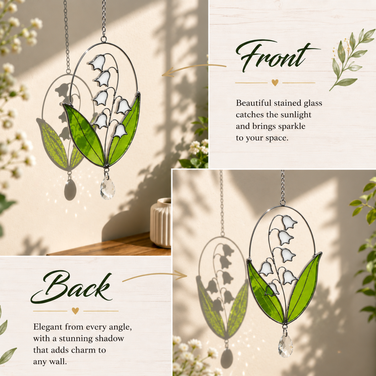 Lily of the Valley Suncatcher, Real Stained Glass Flower Window Decor