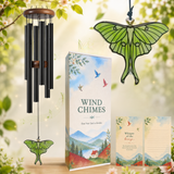 Luna Moth Wind Chimes for Outside, Stained Glass Butterfly Gifts for Women