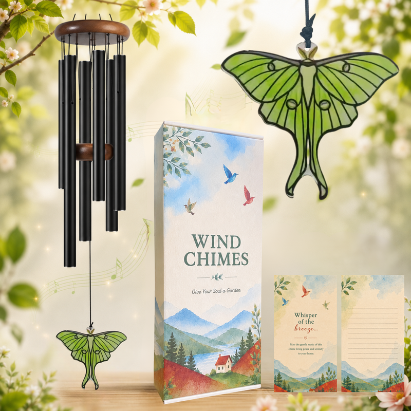 Luna Moth Wind Chimes for Outside, Stained Glass Butterfly Gifts for Women